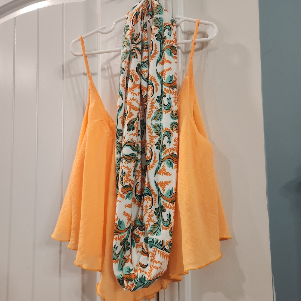 Tyche Orange Tank Top with Patterned Scarf